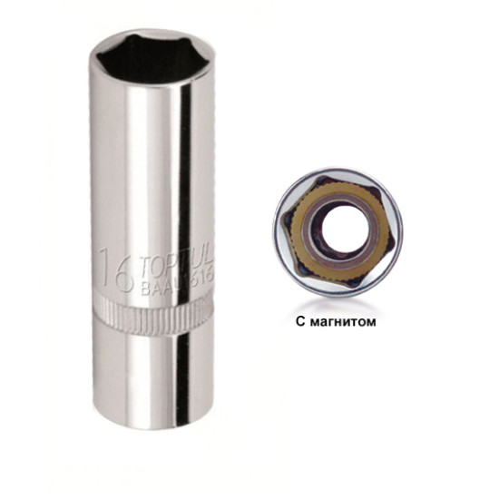 Свечная головка 16мм 1/2" магнитная (тонкая) TOPTUL BAAV1616