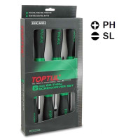 Набір викруток (з шестигранником ударних) 6 шт. (PH1x75, PH2x100, PH3x150, SL5,5x100, SL6,5x150, SL8x175) TOPTUL GAAE0613