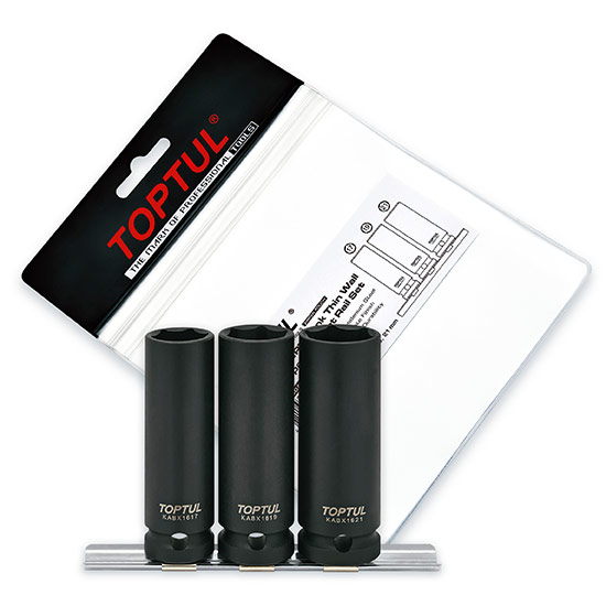 Набор головок ударных тонкостенных 1/2" для шиномонтажа 3ед. TOPTUL GDAG0301