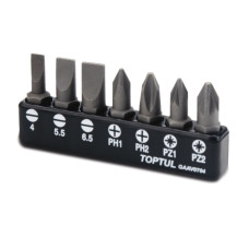 Набір біт 1/4" 7шт. (SL: 4 * 0.5, 5.5 * 1, 6.5 * 1.2; PH1, PH2; PZ1, PZ2) TOPTUL GAAV0704