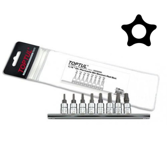 Набір біт п'ятигранних впрессована в головку 1/2" TORX T20-T55 з отвором 8шт. TOPTUL GAAG0806