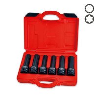 Набор головок ударных длинных 3/4" E18, E20, E22, E24, 17мм, 19мм 6 ед. TOPTUL JGAI0602