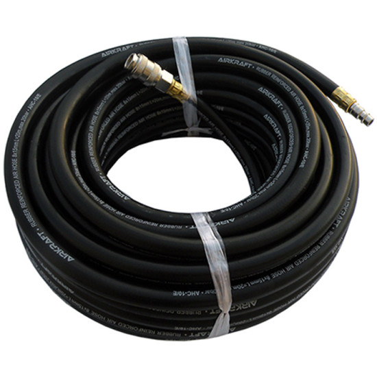 Шланг резиновый воздушный армированный 20 атм 6x13мм 20м с быстроразъемными соединениями AIRKRAFT AHC-10-B