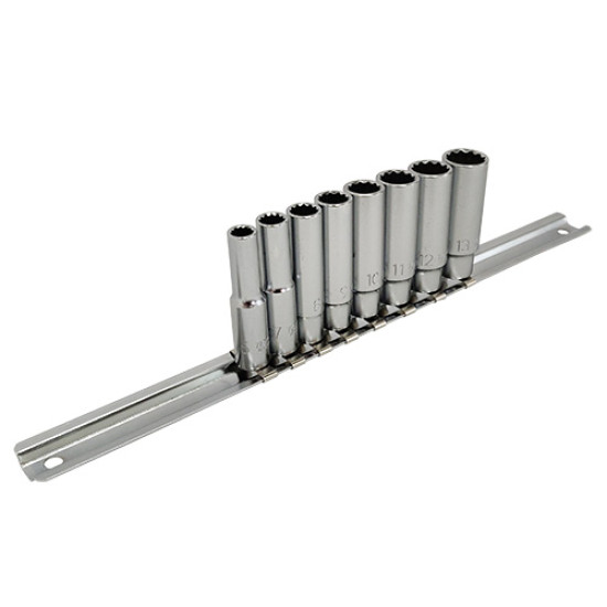 Набор головок длинных 12-гранных 1/4" 8ед. 6~13мм (на планке) TOPTUL GAAQ0804U-12