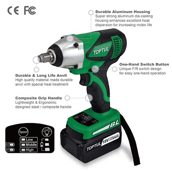 Електрогайковерти ударний 1/2" 500Nm 3000об/хв TOPTUL KPAA1650E