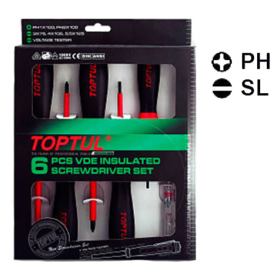 Набор отверток изолированных 1000V 6 ед. + индикатор TOPTUL GAAE0612