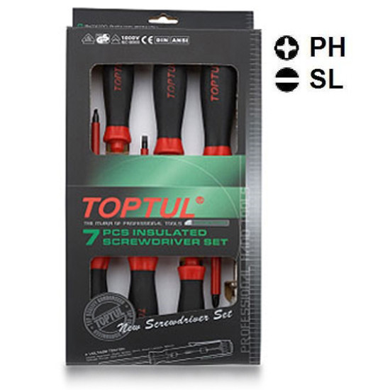 Набор отверток изолированных 1000V 7 ед. + индикатор TOPTUL GAAE0704