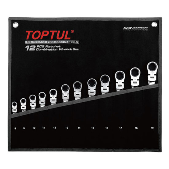 Набор ключей комбинированных с трещоткой и шарниром 8-19мм в сумке 12ед. TOPTUL GPAQ1204