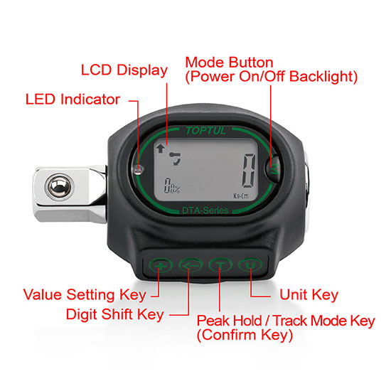 Цифровой динамометрический адаптер двустороннего действия 1/4" 6-30Nm TOPTUL DTA-030N