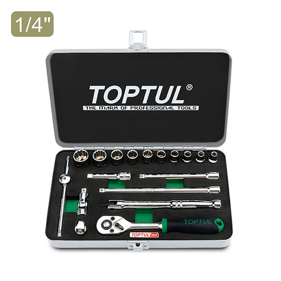 Набор инструмента 1/4" 18 ед. дюймового 3/16"-9/16" (12-гранные головки) TOPTUL GCAD1811