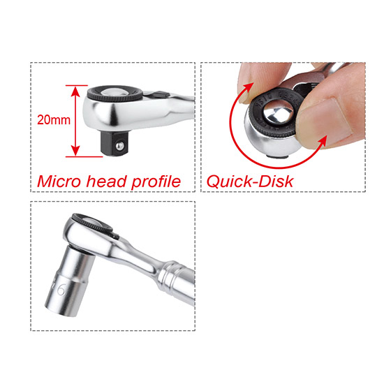 Трещотка 1/4" мини 60 зубцов, быстрый диск TOPTUL CHDU0801