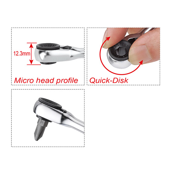 Трещотка-битодержатель 1/4" мини 60 зубцов, быстрый диск TOPTUL CHDV0801