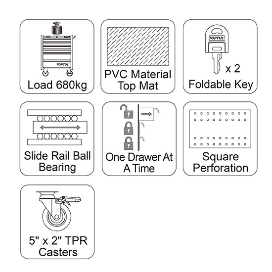 Тележка для инструмента 7 секций JUMBO NEW PRO-LINE (серая) TOPTUL TCBK0703