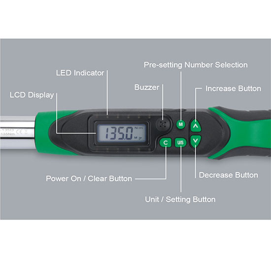 Ключ динамометрический двустороннего действия 10-200Нм (цифровой) 1/2" TOPTUL DT-200I4