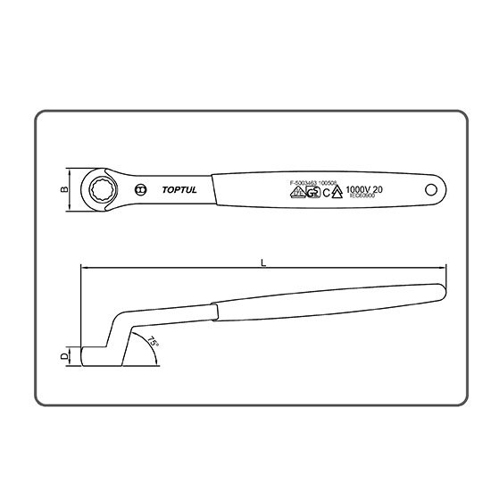 Ключ накидной односторонний (угол 75°) 15мм 1000V VDE TOPTUL AAAW1515V4