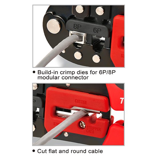 Клещи для обжима RJ11/RJ12/RJ45 и снятия изоляции трещоточные TOPTUL DKAC2420