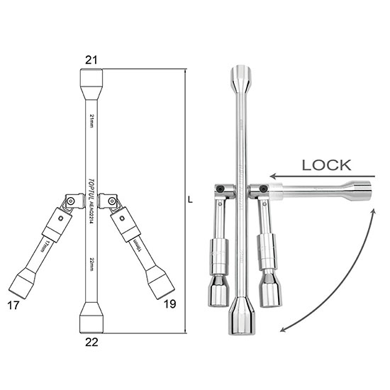 Ключ баллонный крестовой 17,19,21,22мм складной TOPTUL AEAQ2214