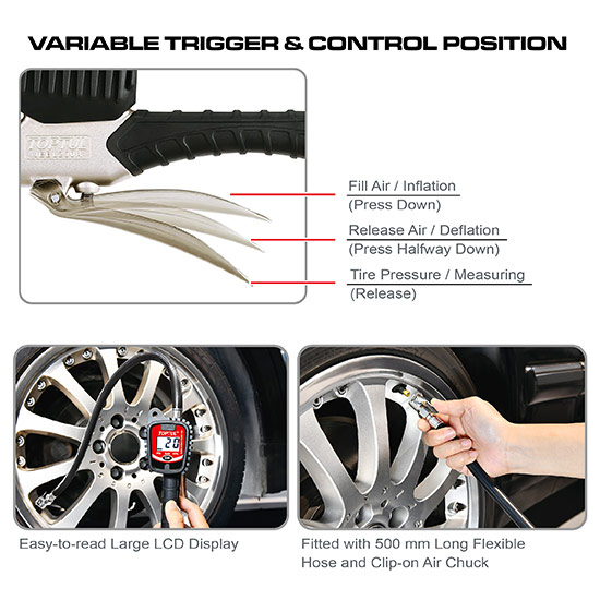 Пистолет для подкачки колес цифровой профессиональный 0–13,8 атм TOPTUL JEBL200A