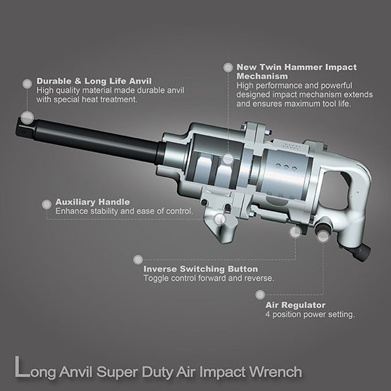 Пневмогайковерт 1" удлиненный шпиндель 3390N·m 3000об/мин TOPTUL KAAB3225