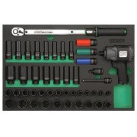 Набор ударных головок, пневмогайковерт, динамометрический ключ (ложемент под 1 секцию) TOPTUL GVD4602