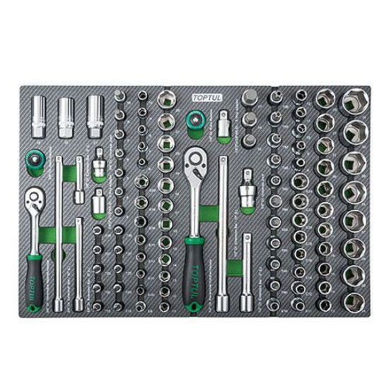 Набор инструмента комбинированный 3/8", 1/2" 104ед. (в ложементе, тип D) TOPTUL GEDA429