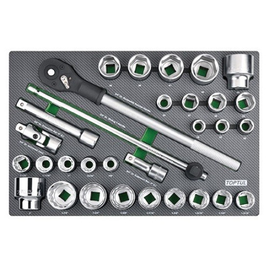 Набор инструмента метрического+дюймового 3/4" 31ед. (в ложементе) TOPTUL GED3108