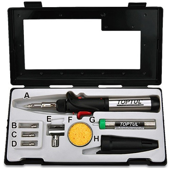 Паяльник газовый 150W с комплектом насадок 8ед. TOPTUL EGAE0801