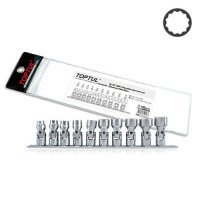 Набор головок 12-гранных с карданом 3/8" 10ед. 10~19мм (на планке) TOPTUL GAAG1004