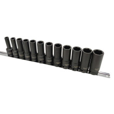 Набор ударных длинных головок 1/2" 12 ед. 8,10,12~19,21,22мм (на планке) TOPTUL GAAQ1614D