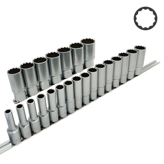 Набор головок длинных 12-гранных 1/2" 23ед. (на планке) TOPTUL GAAQ1623U-12