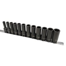 Набор ударных длинных головок 1/2" 12 ед. 8,10,12~19,21,22мм (на планке) TOPTUL GAAQ1614D