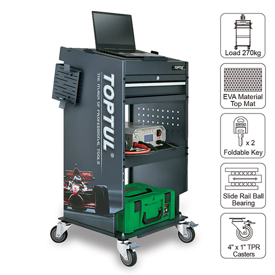 Тележка автодиагноста 1 секция, 2 открытые полки TOPTUL TCMD0103
