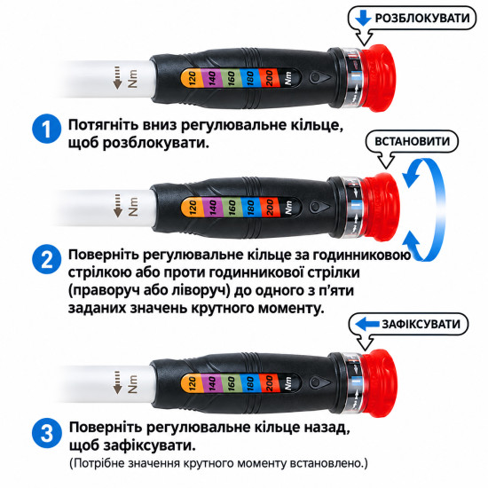 Ключ динамометрический 5-в-1 90-140Nm с предустановленным моментом затяжки TOPTUL ANEA1614
