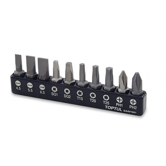Набір біт 1/4" 10шт. (PH, SL, Torx, SQ) TOPTUL GAAV1001