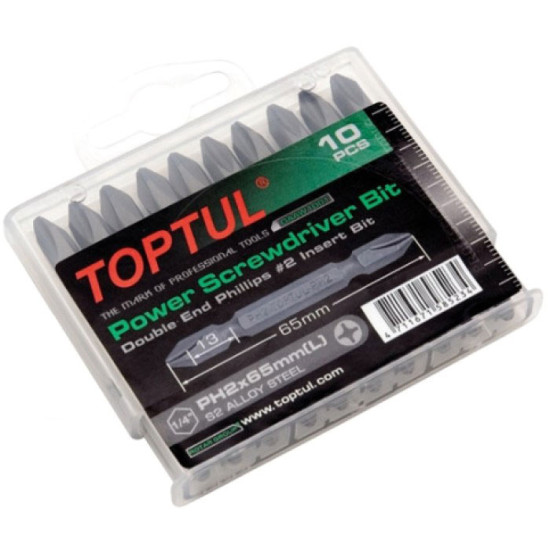 Набор бит 1/4" PH2х65мм двухсторонних 10шт. TOPTUL GAAW1001