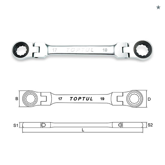 Ключ накидной 17х19мм с трещоткой и шарниром TOPTUL AOAE1719