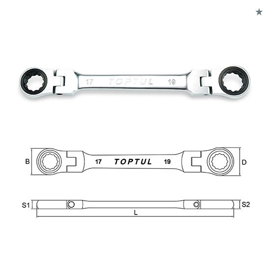 Ключ накидной 16х18мм с трещоткой и шарниром TOPTUL AOAE1618