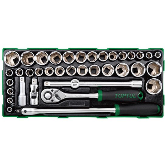 Набор инструмента 1/2" (дюймовые+метрические головы) 38 ед. TOPTUL GBB38190