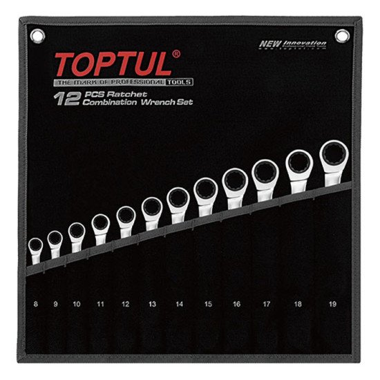 Набор ключей комбинированных с трещоткой 12 ед. 8-19мм TOPTUL GPAQ1202